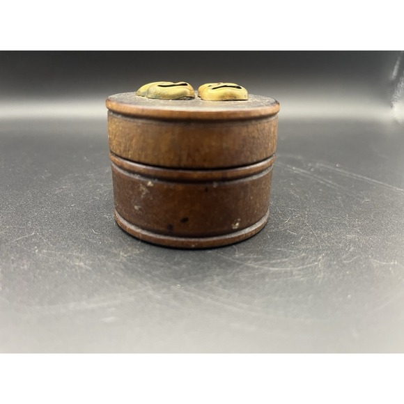 Vintage MCM‎ wood/brass comedy/tragedy Theatre trinket box 2"x1.5" USA Made - Picture 3 of 4
